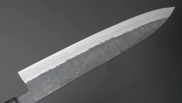 Isamitsu Blue Super Stainless Clad Kurouchi Gyuto 240mm Taihei Zebrawood Handle - Tetogi