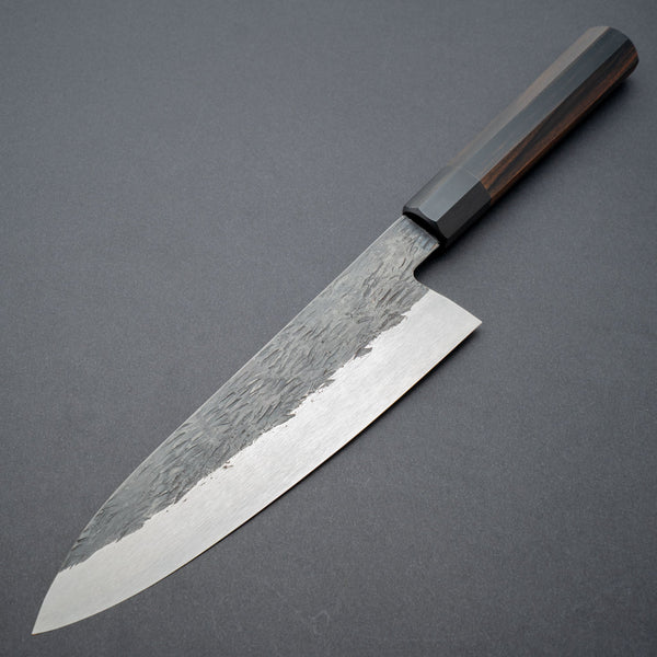 Isamitsu White 1 Stainless Clad Kurouchi Gyuto 195mm Riisgaard Ebony Handle - Tetogi