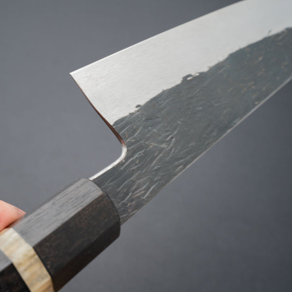 Isamitsu White 1 Stainless Clad Kurouchi Gyuto 195mm Riisgaard Ebony Handle - Tetogi