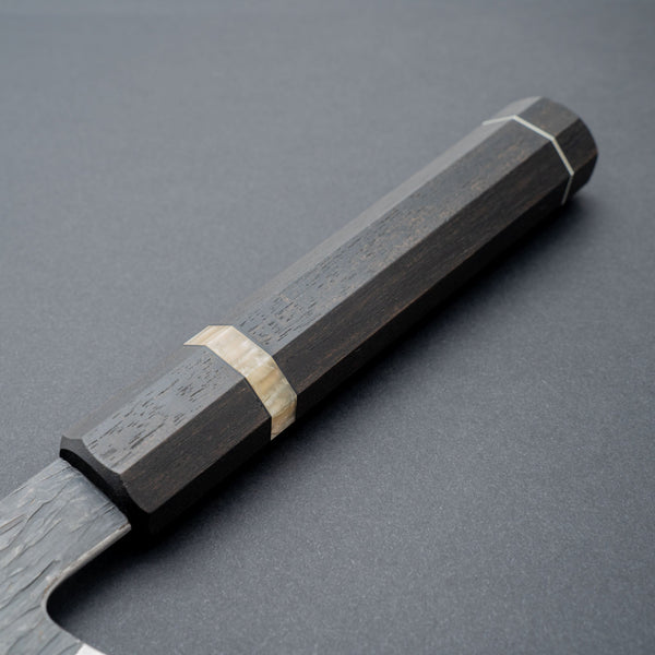 Isamitsu White 1 Stainless Clad Kurouchi Gyuto 195mm Riisgaard Ebony Handle - Tetogi