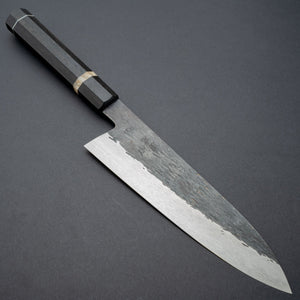 Isamitsu White 1 Stainless Clad Kurouchi Gyuto 195mm Riisgaard Ebony Handle - Tetogi
