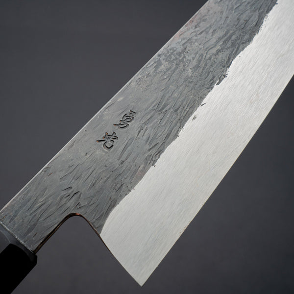 Isamitsu White 1 Stainless Clad Kurouchi Gyuto 195mm Riisgaard Ebony Handle - Tetogi