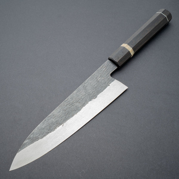 Isamitsu White 1 Stainless Clad Kurouchi Gyuto 195mm Riisgaard Ebony Handle - Tetogi