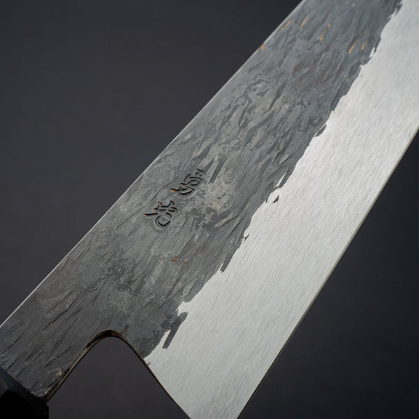 Isamitsu White 1 Stainless Clad Kurouchi Gyuto 195mm Riisgaard Ebony Handle - Tetogi
