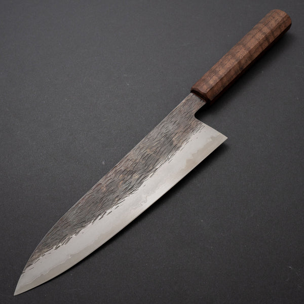 Isamitsu White #1 Stainless Clad Kurouchi Gyuto 210mm Riisgaard Curly Walnut Handle - Tetogi