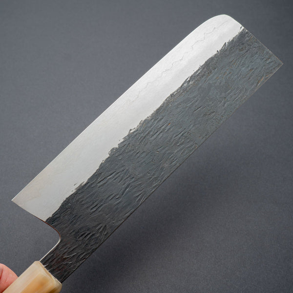 Isamitsu White 1 Stainless Clad Kurouchi Nakiri 180mm Riisgaard Rosewood - Tetogi