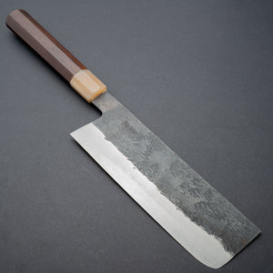 Isamitsu White 1 Stainless Clad Kurouchi Nakiri 180mm Riisgaard Rosewood - Tetogi