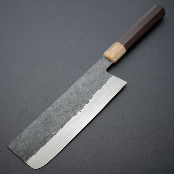 Isamitsu White 1 Stainless Clad Kurouchi Nakiri 180mm Riisgaard Rosewood - Tetogi