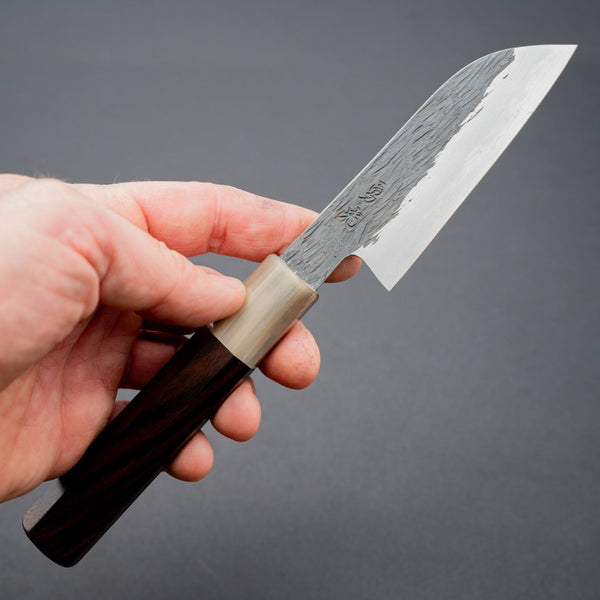 Isamitsu White 1 Stainless Clad Kurouchi Paring 90mm Ebony Handle - Tetogi