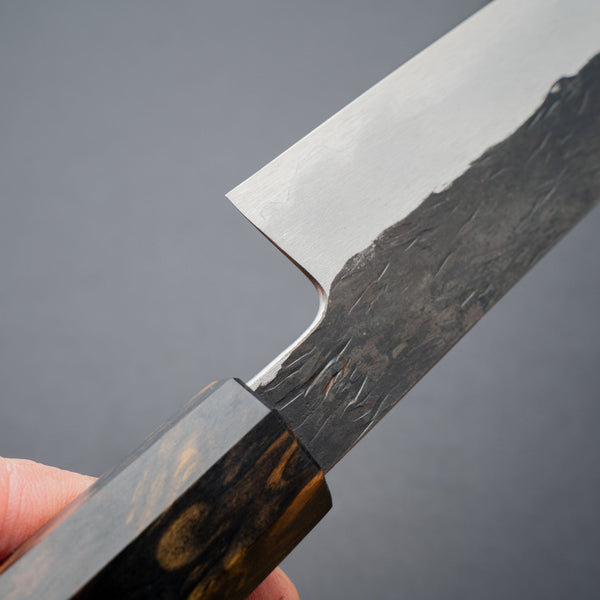 Isamitsu White 1 Stainless Clad Kurouchi Sujihiki 270mm Black and White Ebony Handle - Tetogi