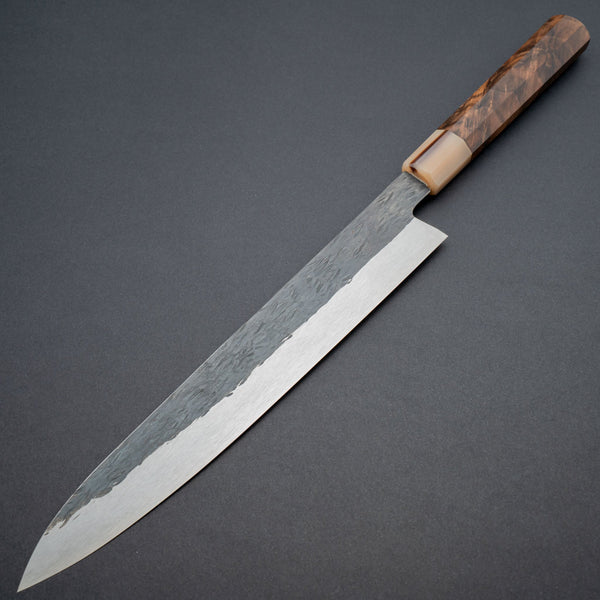 Isamitsu White 1 Stainless Clad Kurouchi Sujihiki 270mm Riisgaard Walnut Handle - Tetogi