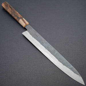 Isamitsu White 1 Stainless Clad Kurouchi Sujihiki 270mm Riisgaard Walnut Handle - Tetogi