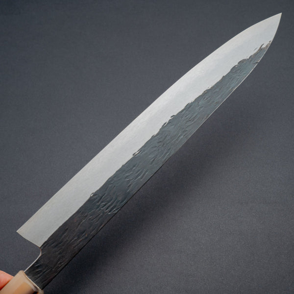 Isamitsu White 1 Stainless Clad Kurouchi Sujihiki 270mm Riisgaard Walnut Handle - Tetogi