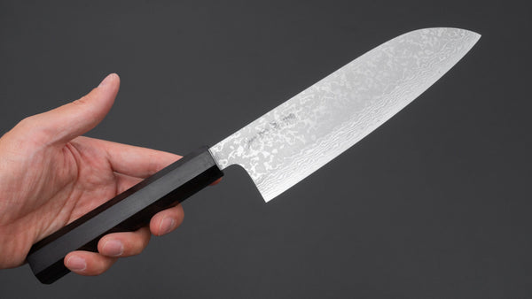 Makoto Kurosaki VG7 Damascus Santoku 165mm Ebony Handle - Tetogi