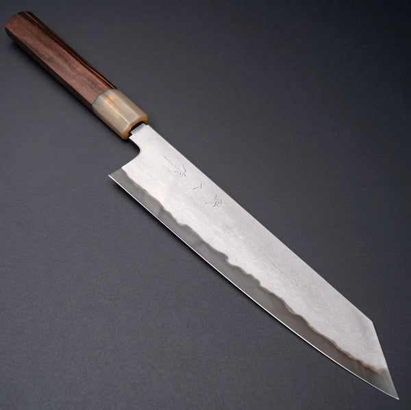 Tetsujin Blue 2 Metal Flow Kiritsuke Gyuto 240mm Taihei Makassar Ebony Handle - Tetogi