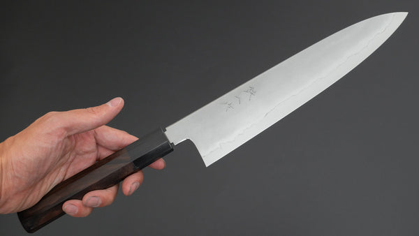 Tetsujin Silver 3 Kasumi Gyuto 240mm Taihei Makassar Ebony Handle (Blond Horn) - Tetogi