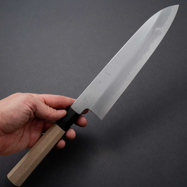 Hitohira Gorobei Ren White #2 Damascus Gyuto 240mm Ho Wood Handle - Tetogi