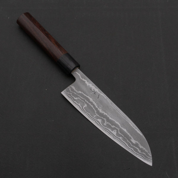 Hitohira GR Blue #2 Damascus Santoku 165mm Wood Handle - Tetogi