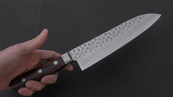 Hitohira HG Tsuchime Damascus Santoku 185mm Imitation Mahogany Handle - Tetogi