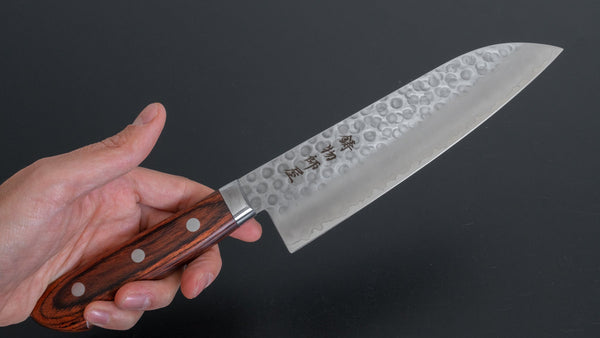 Hitohira Imojiya HG Tsuchime Santoku 170mm Imitation Mahogany Handle - Tetogi