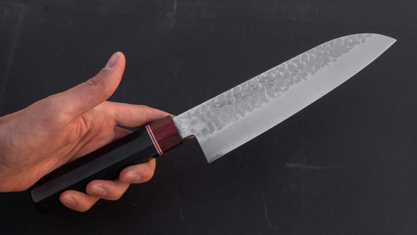 Hitohira Imojiya ST Tsuchime Damascus Santoku 180mm Pakka Handle (Wa) - Tetogi