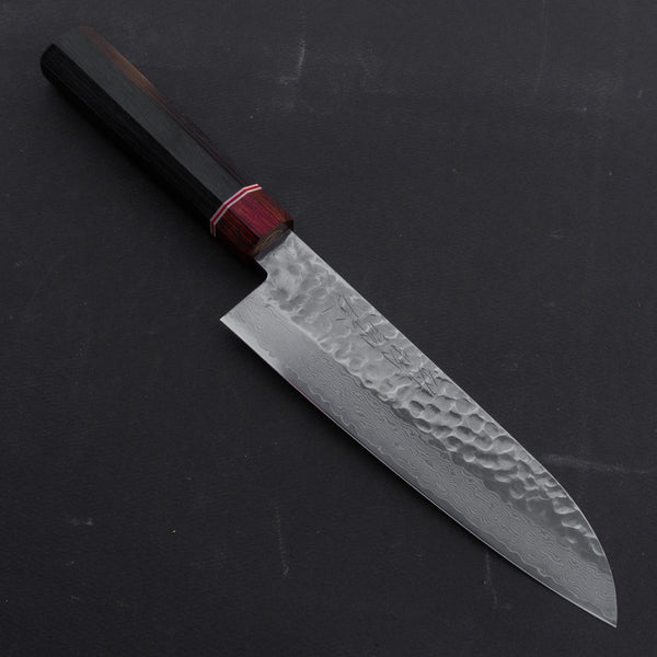 Hitohira Imojiya ST Tsuchime Damascus Santoku 180mm Pakka Handle (Wa) - Tetogi