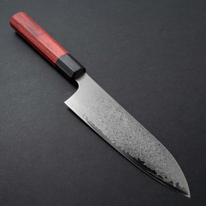 Hitohira Imojiya TH Damascus Santoku 180mm Pakka Handle (Red) - Tetogi