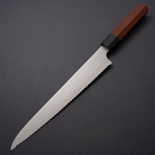 Hitohira Imojiya TH Stainless Bread Knife 240mm Taihei Shitan Rosewood Handle (Wa) - Tetogi