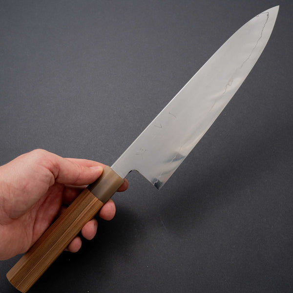 Hitohira Kikuchiyo Izo Silver #3 Gyuto 240mm Yakusugi Cedar Handle (Blond ferrule) - Tetogi