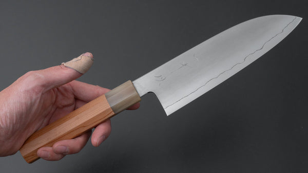 Hitohira Kikuchiyo Izo Silver #3 Santoku Yakusugi Cedar Handle - Tetogi