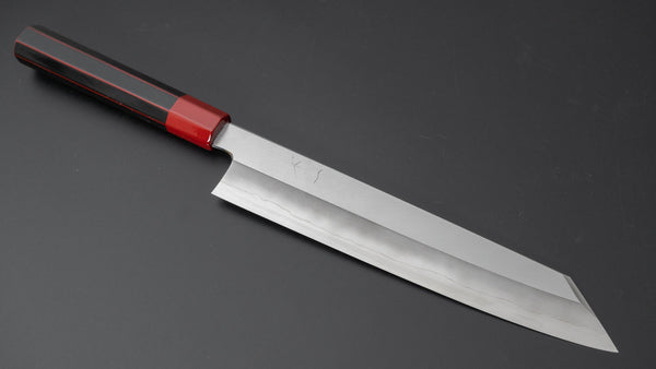 Hitohira Kikuchiyo Kyuzo Silver #3 Migaki Kiritsuke Gyuto 240mm Lacquered Handle (Black and Red) - Tetogi