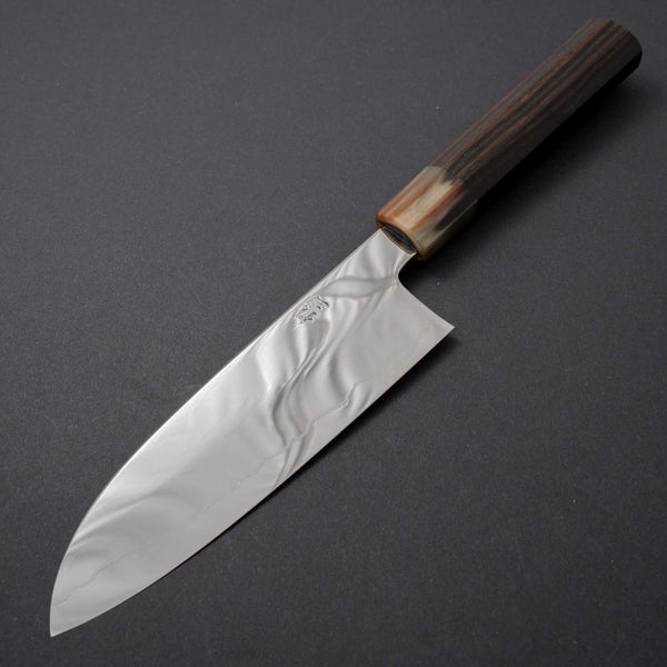 Hitohira Kikuchiyo Rou Silver #3 Fully Mirror Polished Santoku Taihei Makassar Ebony Handle - Tetogi