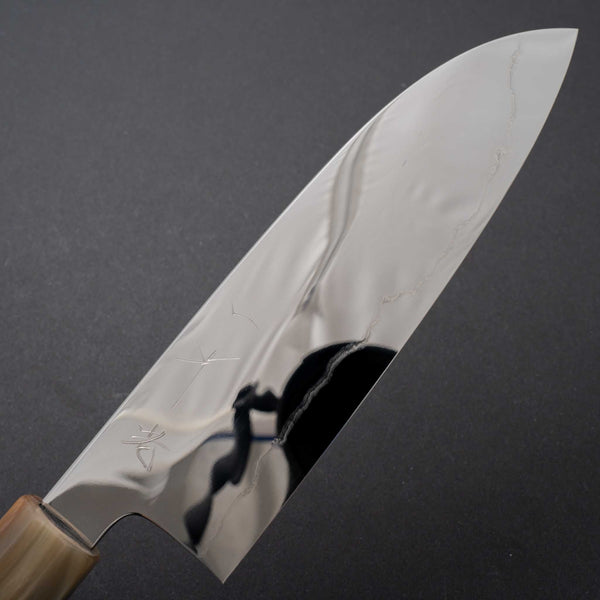 Hitohira Kikuchiyo Rou Silver #3 Fully Mirror Polished Santoku Taihei Makassar Ebony Handle - Tetogi