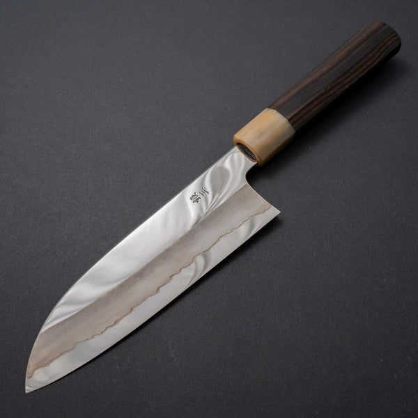 Hitohira Kikuchiyo Rou Silver #3 Mirror Polished Santoku Taihei Makassar Ebony Handle - Tetogi