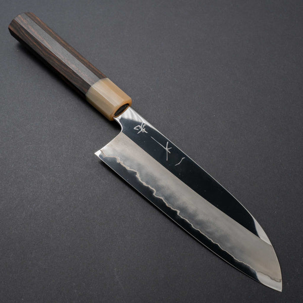 Hitohira Kikuchiyo Rou Silver #3 Mirror Polished Santoku Taihei Makassar Ebony Handle - Tetogi