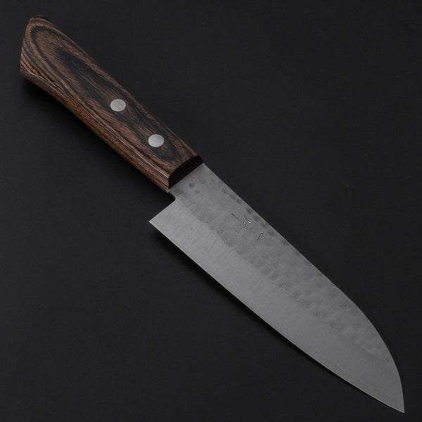 Hitohira NM Tsuchime Santoku 130mm Pakka Handle (No Bolster/ Brown) - Tetogi