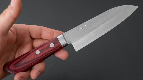 Hitohira NM Tsuchime Santoku 130mm Pakka Handle (Red) - Tetogi