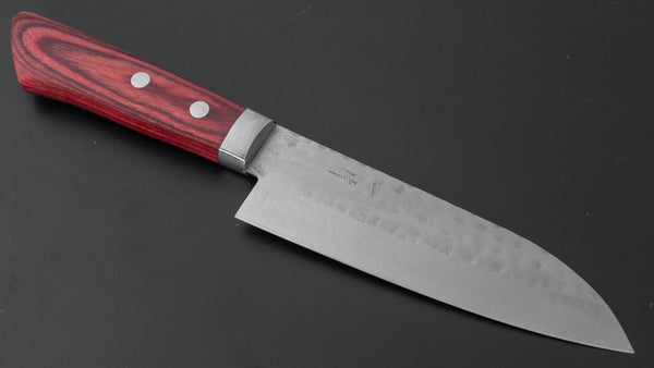 Hitohira NM Tsuchime Santoku 130mm Pakka Handle (Red) - Tetogi