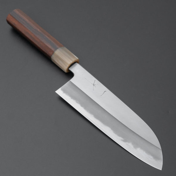 Hitohira Tanaka Kyuzo Blue #1 Migaki Santoku 180mm Taihei Makassar Ebony Handle - Tetogi