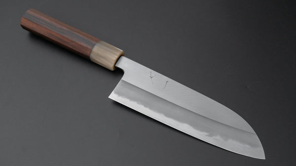 Hitohira Tanaka Kyuzo Blue #1 Migaki Santoku 180mm Taihei Makassar Ebony Handle - Tetogi