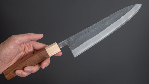 Hitohira TD Blue #2 Stainless Clad Kurouchi Gyuto 210mm Walnut Handle - Tetogi