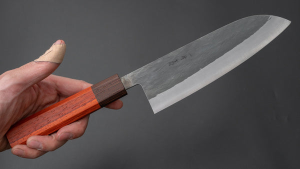 Hitohira TD Blue #2 Stainless Clad Kurouchi Santoku 165mm Padauk Handle - Tetogi