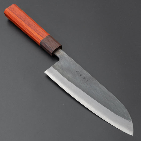 Hitohira TD Blue #2 Stainless Clad Kurouchi Santoku 165mm Padauk Handle - Tetogi