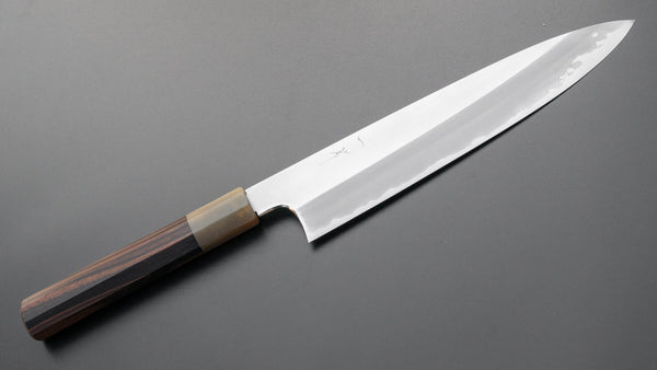 Hitohira Togashi Blue #1 Stainless Clad Migaki Gyuto 240mm Taihei Makassar Ebony Handle - Tetogi