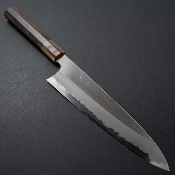 Hitohira Togashi Blue #1 Stainless Clad Migaki Gyuto 240mm Ziricote Handle (Marble horn) - Tetogi