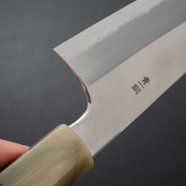 Hitohira Togashi Blue #1 Stainless Clad Migaki Gyuto 240mm Ziricote Handle (Marble horn) - Tetogi