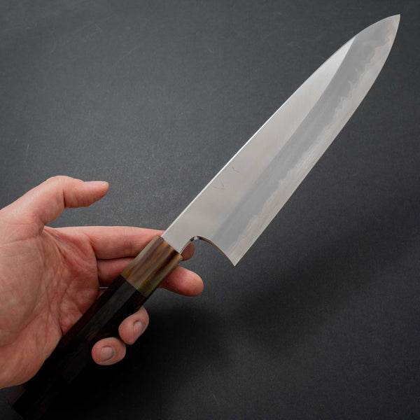 Hitohira Togashi Blue #1 Stainless Clad Migaki Gyuto 240mm Ziricote Handle (Marble horn) - Tetogi