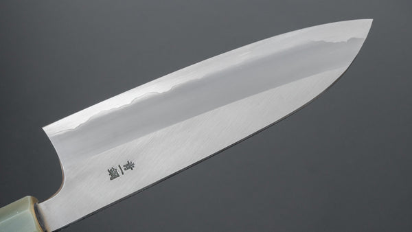 Hitohira Togashi Blue #1 Stainless Clad Migaki Santoku 180mm Taihei Makassar Ebony Handle - Tetogi