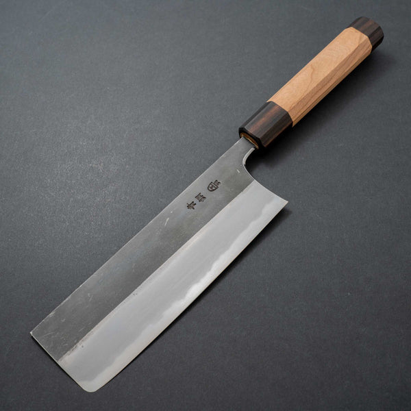 Hitohira Togashi Blue #2 Kurouchi Nakiri Cherry Wood Handle (Ebony End) - Tetogi