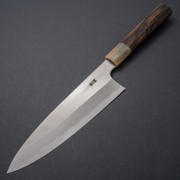 Hitohira Togashi White #1 Stainless Clad Gyuto 210mm Ziricote Handle (Blond Horn) - Tetogi